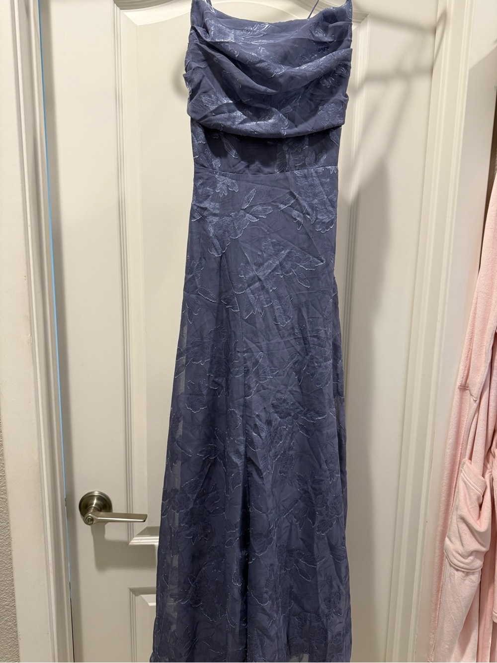 Rihoas Strapless floral motif Slate Blue Evening Gown Size XS NWT
